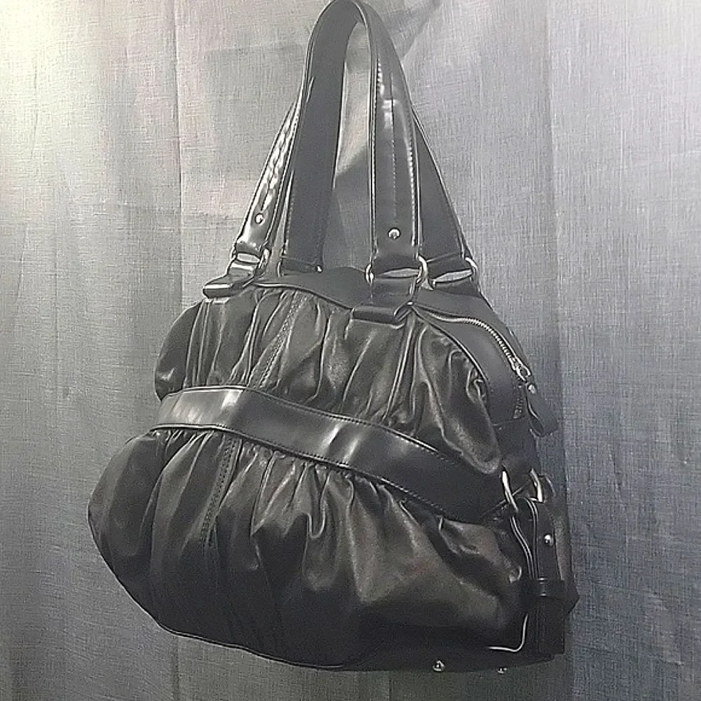 Desmo Made in Italy black Soft leather Shoulder Bag, Slouch Hobo Silver Hardware